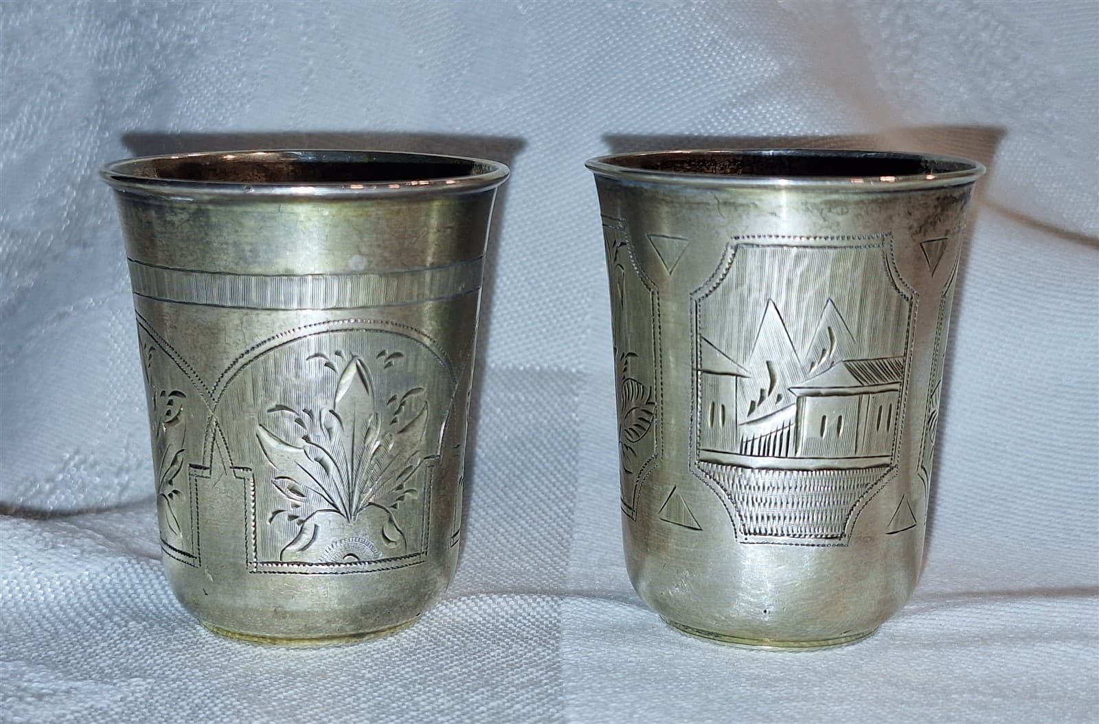 Imperial Russian Marked 84 Silver Engraved Kiddush or Vodka Shot Cups (2)  2