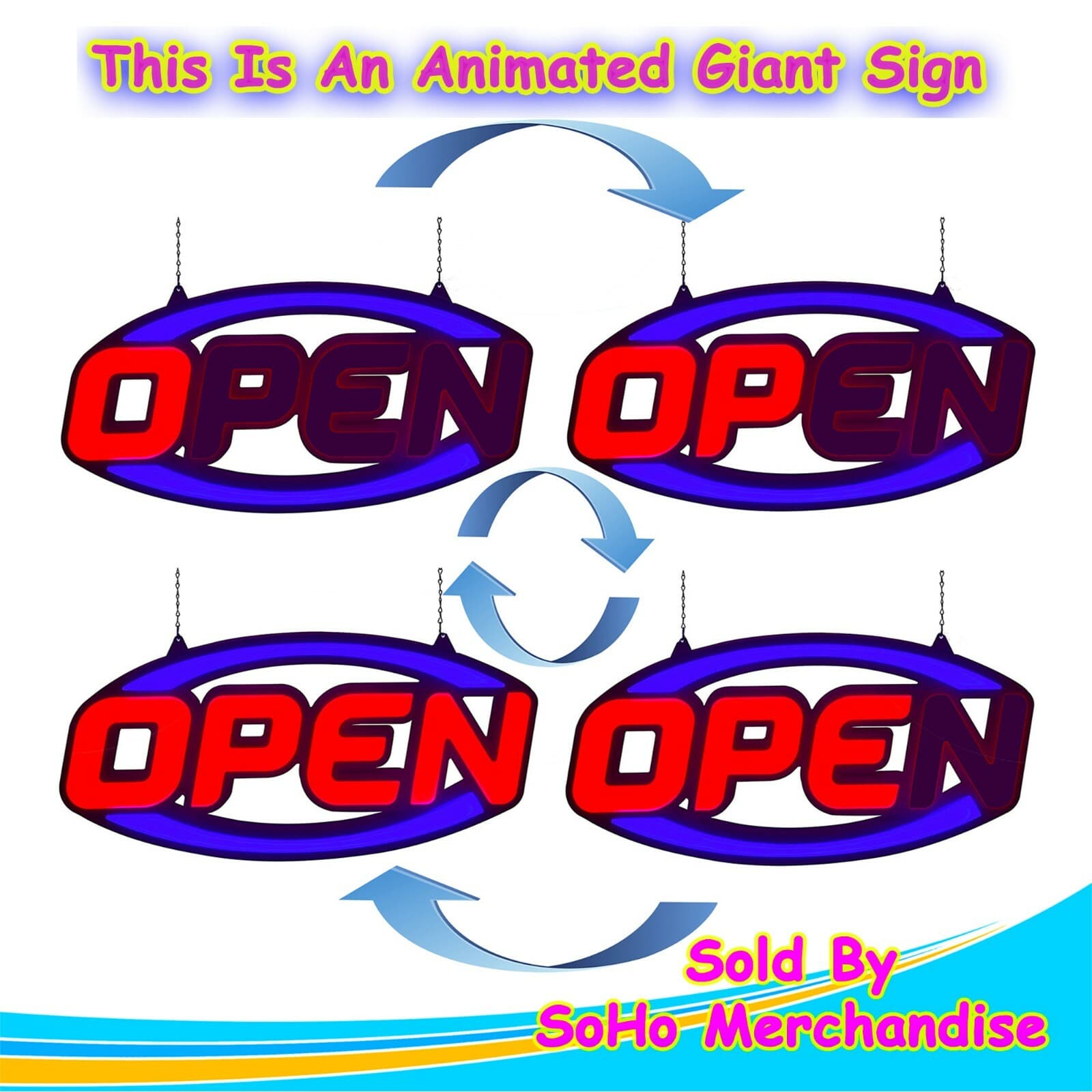 Large LED Neon Open Sign 32" Light Bright for Restaurant Bar Store Shop Market 3