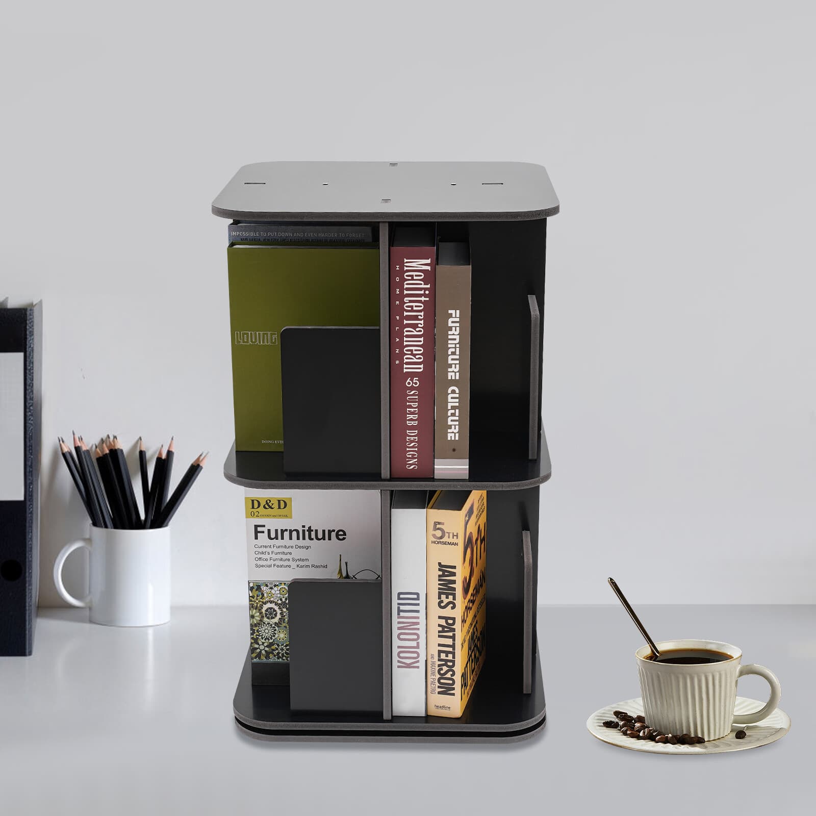 360?? Rotating Bookshelf, 2 Tier Standing Bookcase, Small Corner Bookcase NEW