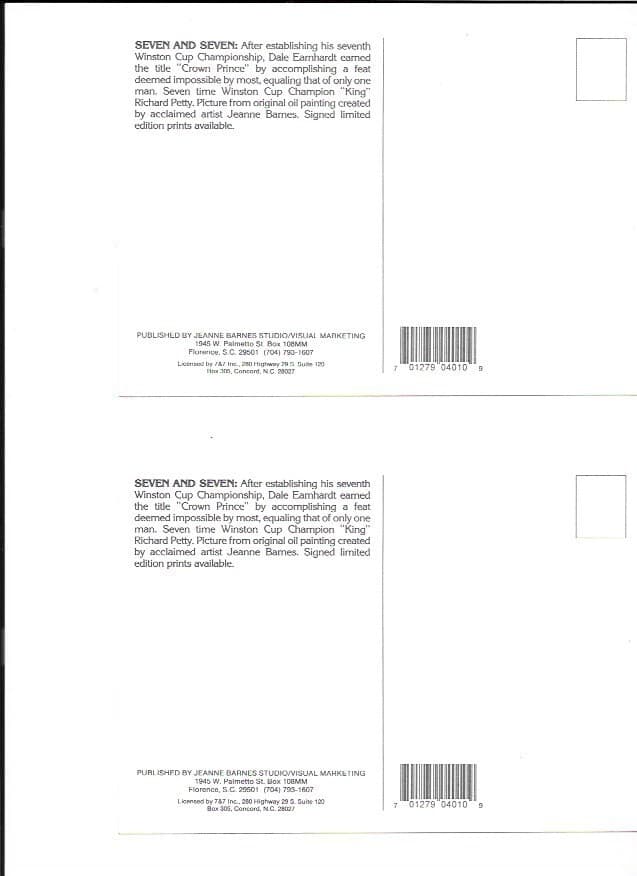 LOT OF 4 Earnhardt and Petty "Seven and Seven" SIGNED BY PETTY NASCAR Post Card 4