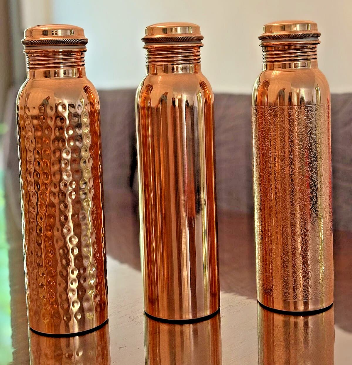 34oz Pure Copper Water Bottle - Handmade Hammered Finish - Ayurvedic Health USA 3