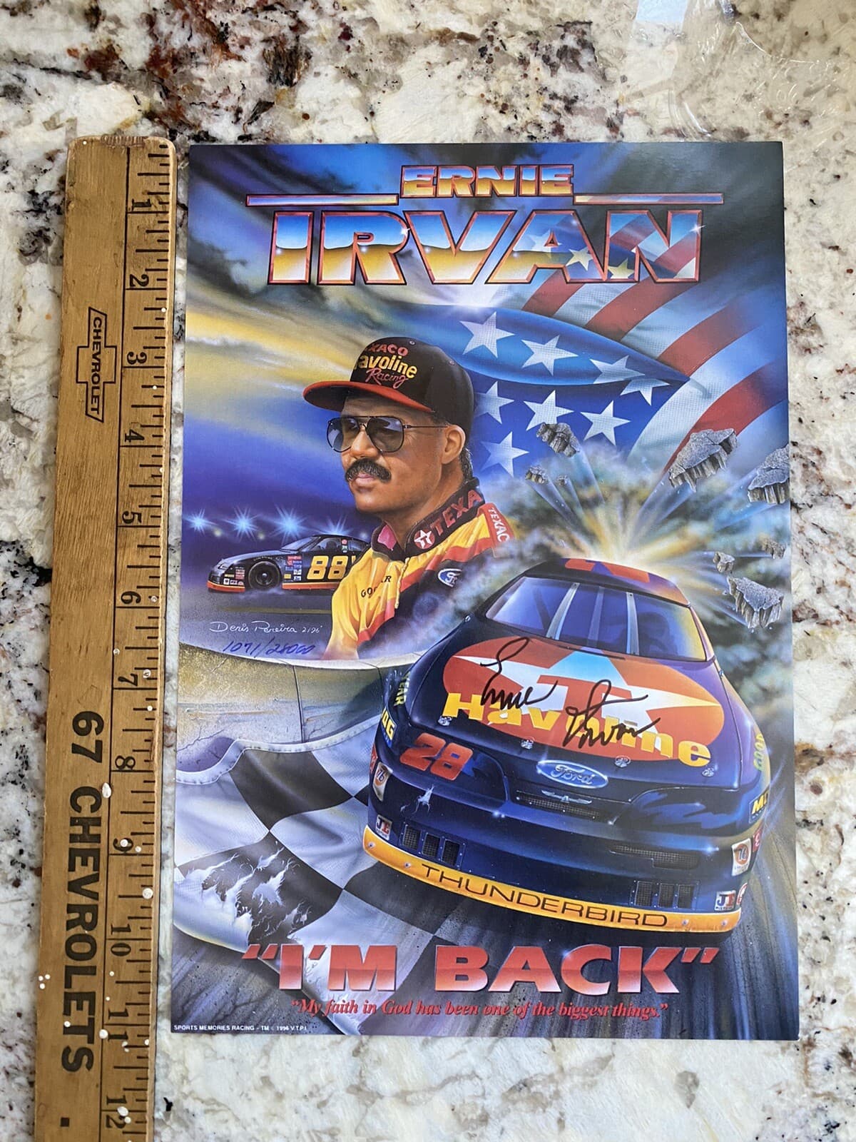 Ernie Irvan AUTOGRAPHED “I’m Back” NASCAR Print By Denis Pereira #28 #88 2