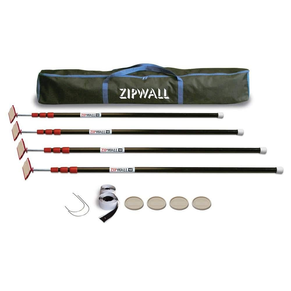 ZipWall 10 ft. Stainless Steel Dust Barrier Poles w/ 2 Adhesive Zippers & Bag