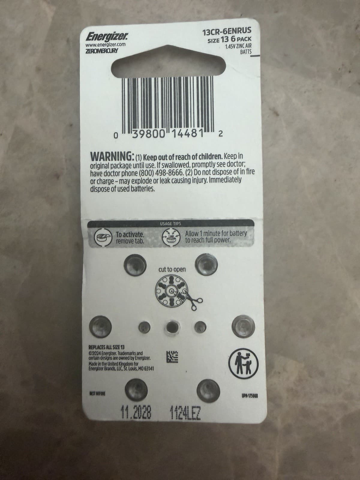 6 Energizer Hearing Aid Batteries Zinc Size 13 Orange - NIB 2