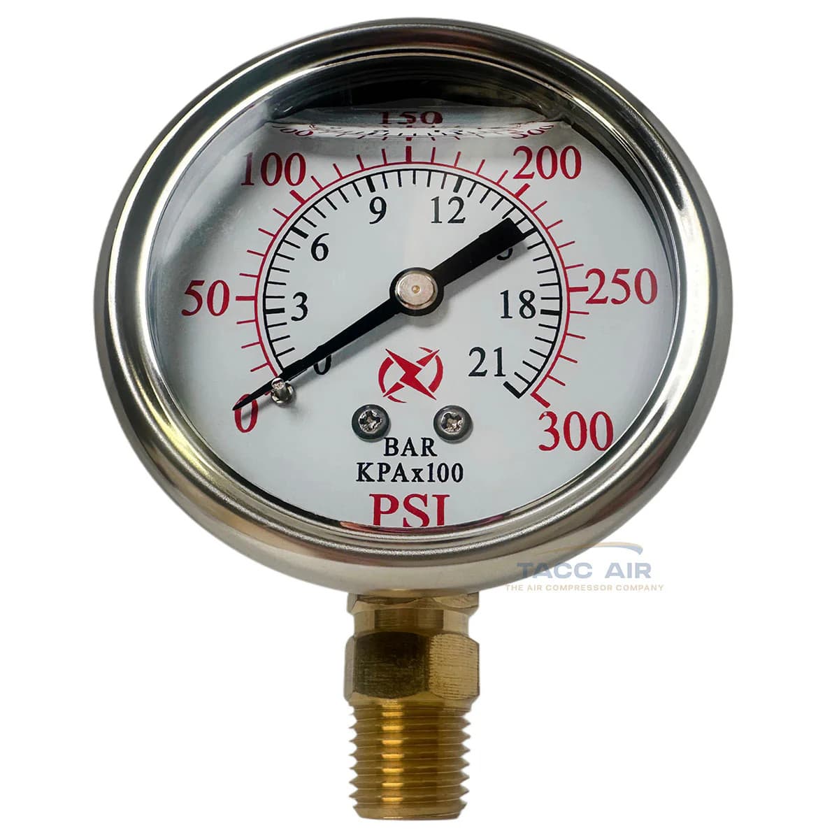 2.5" Liquid Filled Lower Side Mount Pressure Gauge 300 PSI Stainless 1/4" NPT 6