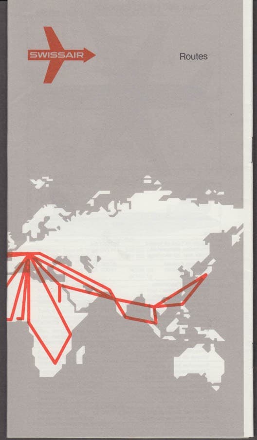 Swissair Route Map & Airliner profiles airline publication 3 1973