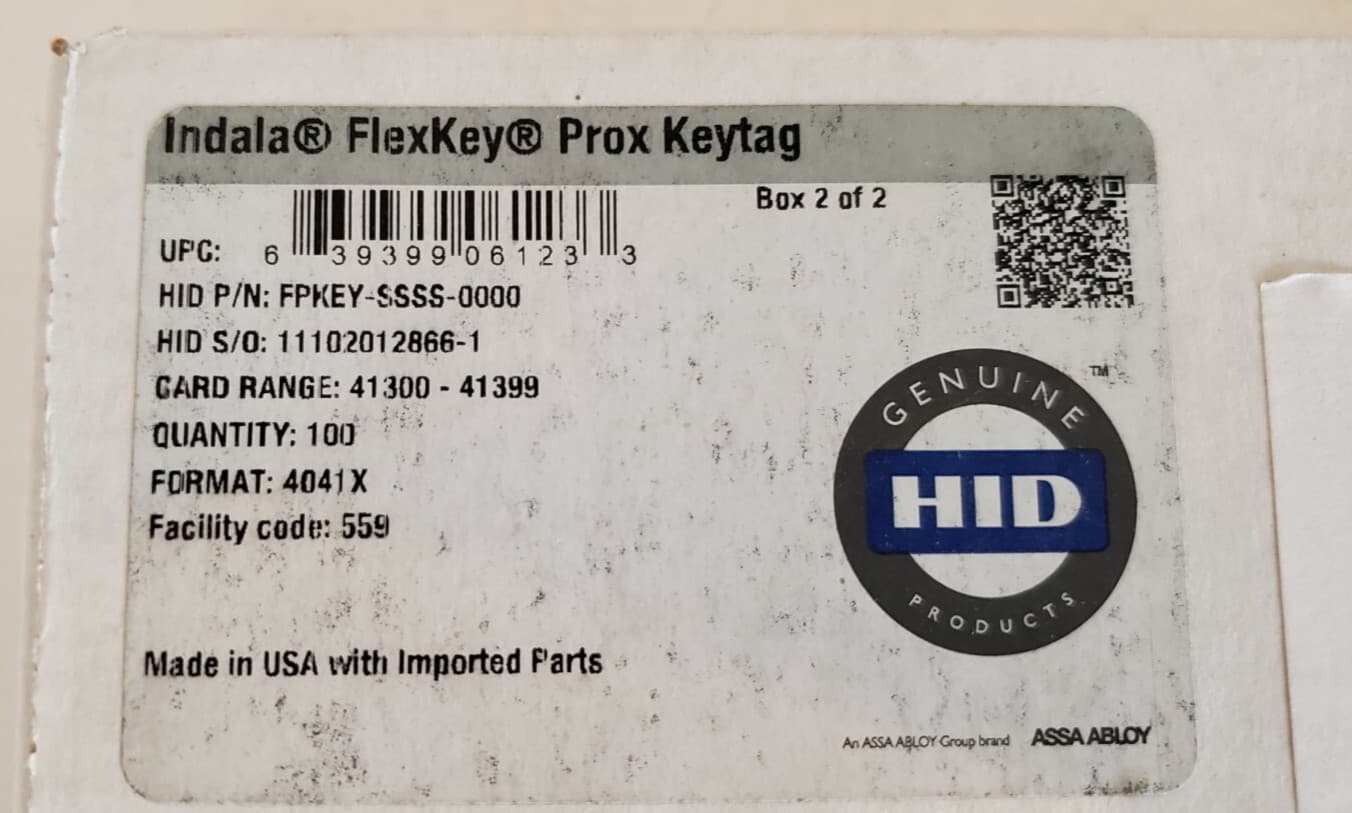 HID Indala FlexKey Prox Keytag Format: 4041X box of 100 2