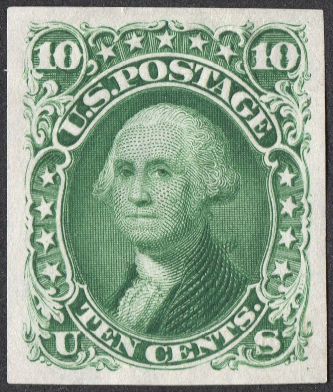 US Sc# 62BP3 { "SCARCE -XF- 10c AUGUST ISSUE } BEAUTY PLATE PROOF ON INDIA 1861