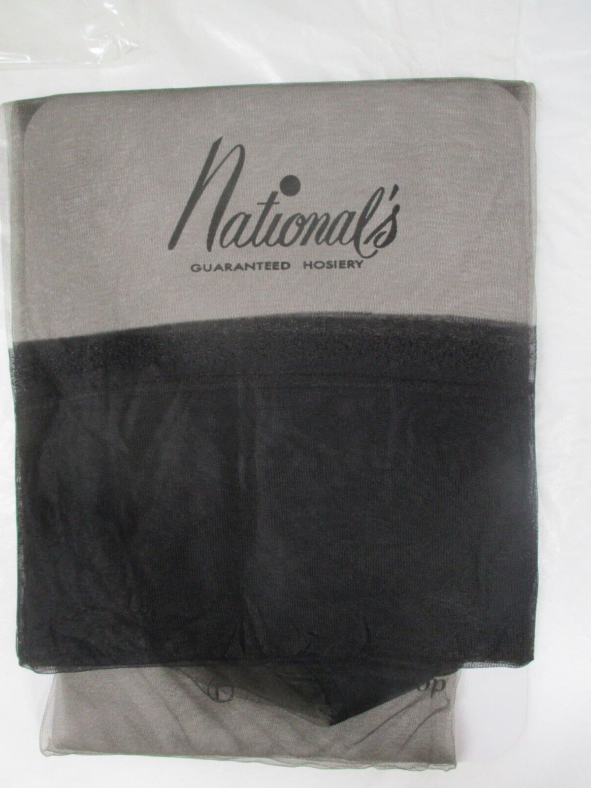 1PR VINTAGE NATIONAL 400 RHT SHEER FLAT KNIT NYLON STOCKINGS  11 LONG BLACK 3