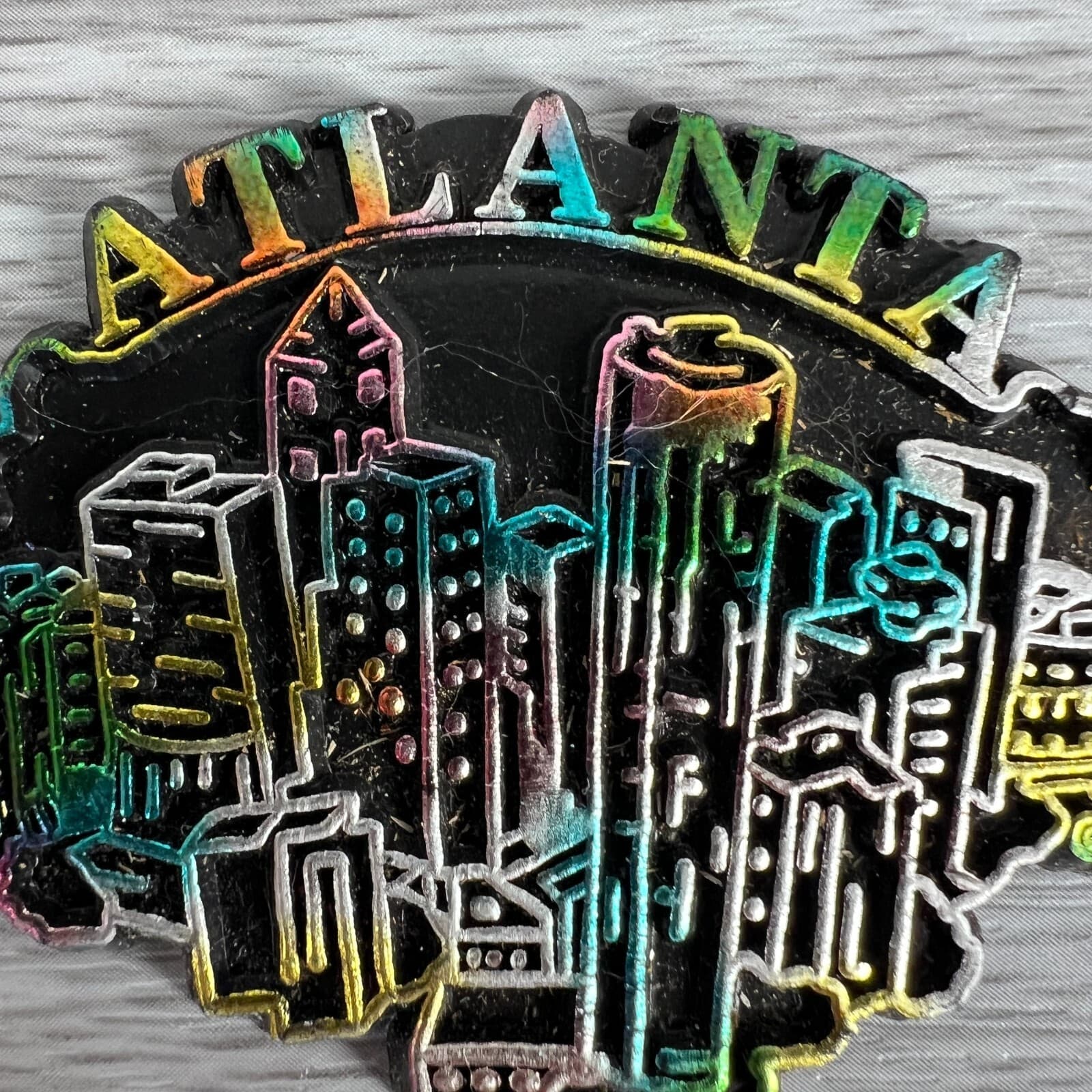 Vtg Fridge Magnet Georgia State Atlanta Skyline Travel City Souvenir Black 4