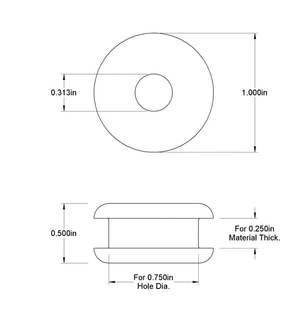 Rubber Grommet to fit 3/4" Hole in 1/4" Thick Panel - 5/16" Inner Diameter 2