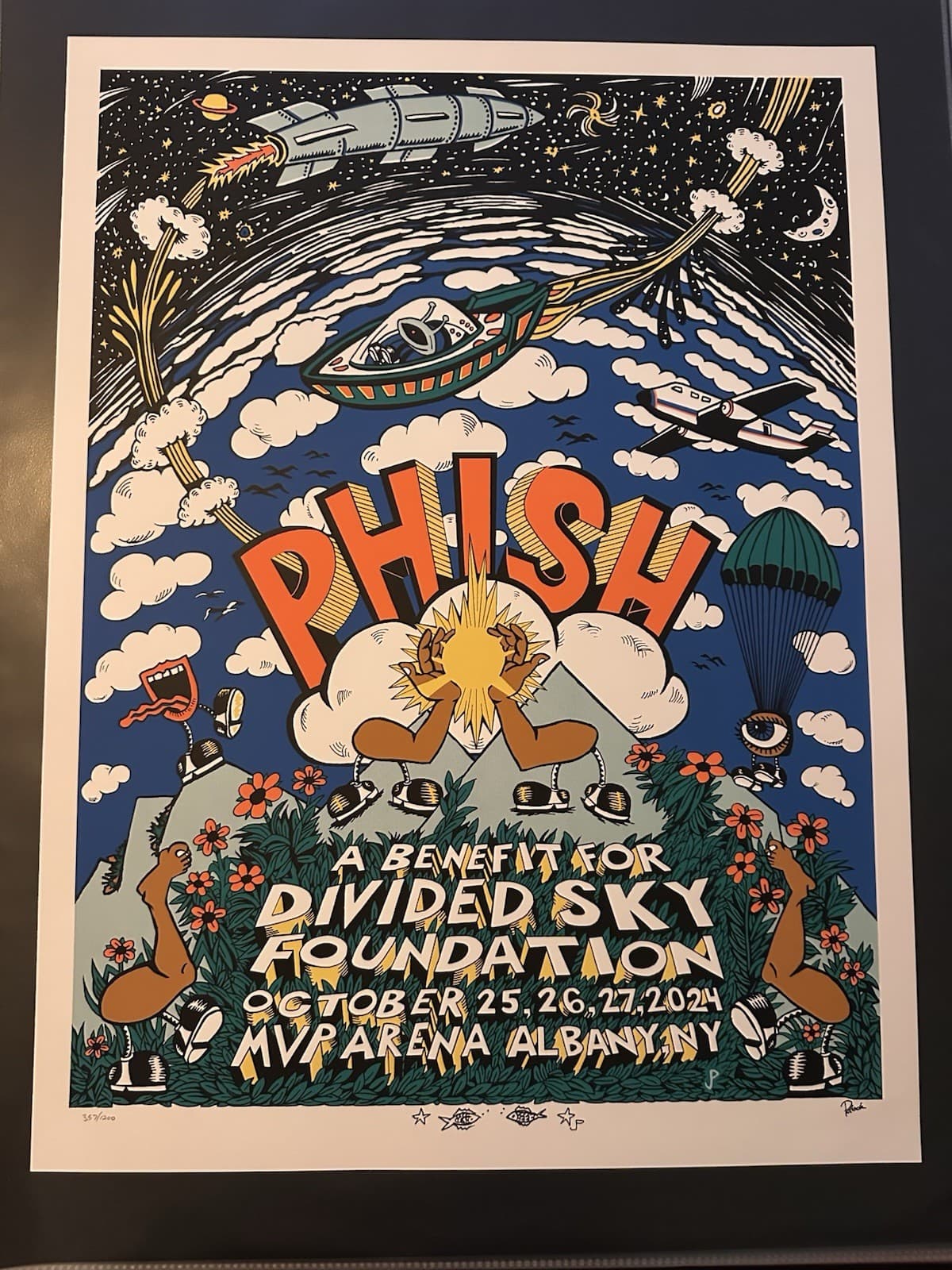 Phish Poster ALBANY S/N MAIN BLUE  ED x/1200 Print POLLOCK DIVIDED SKY Doodled 2