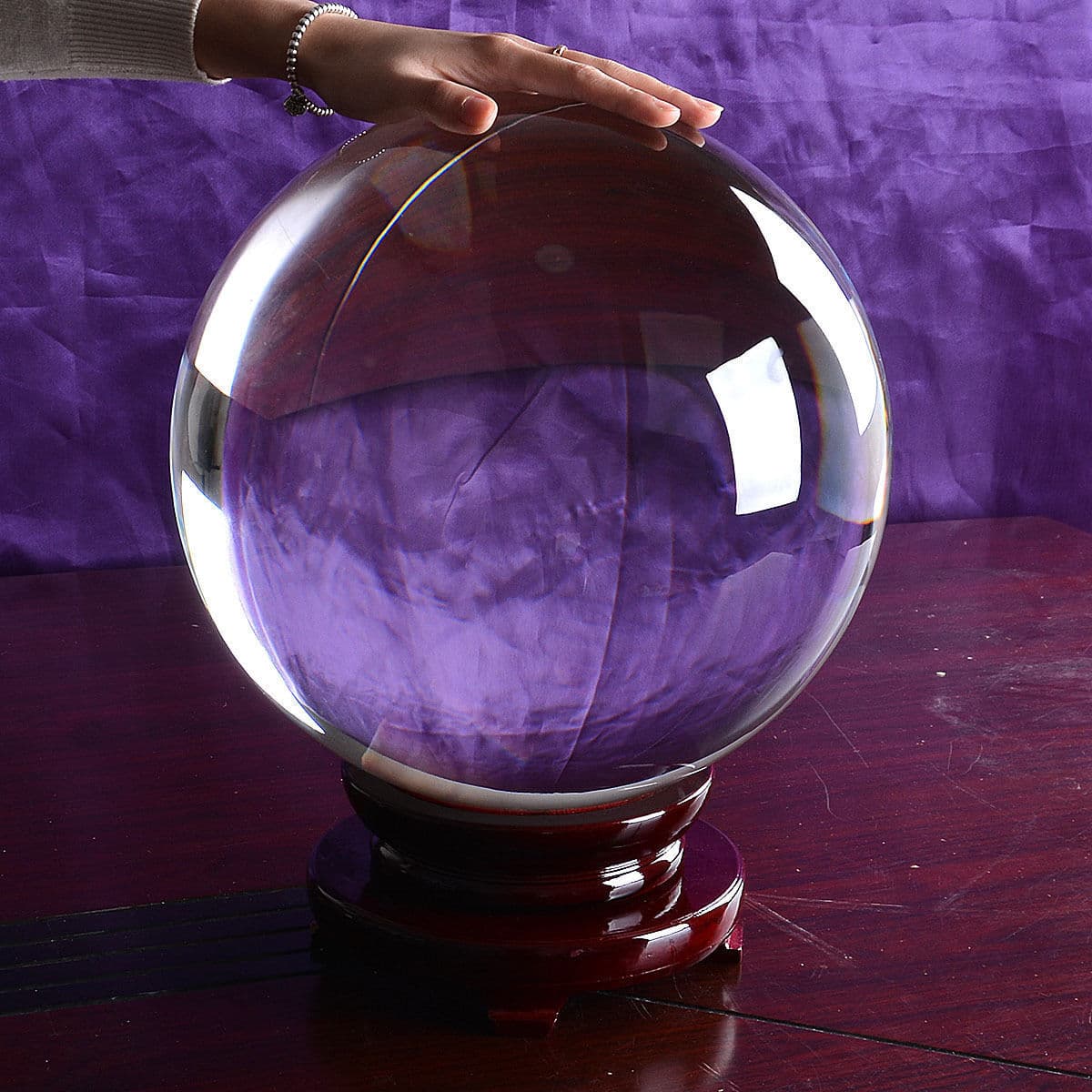 LONGWIN 250MM Clear Crystal Ball Meditation Glass Sphere Photo Prop Free Stand 2