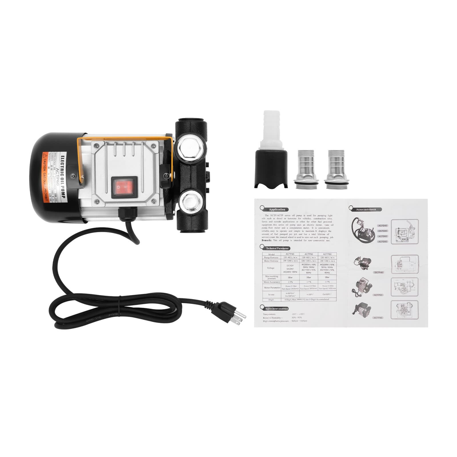 16GPM 550W Self Priming Electric Oil Pump Transfer Fuel 110V AC 60hz 2