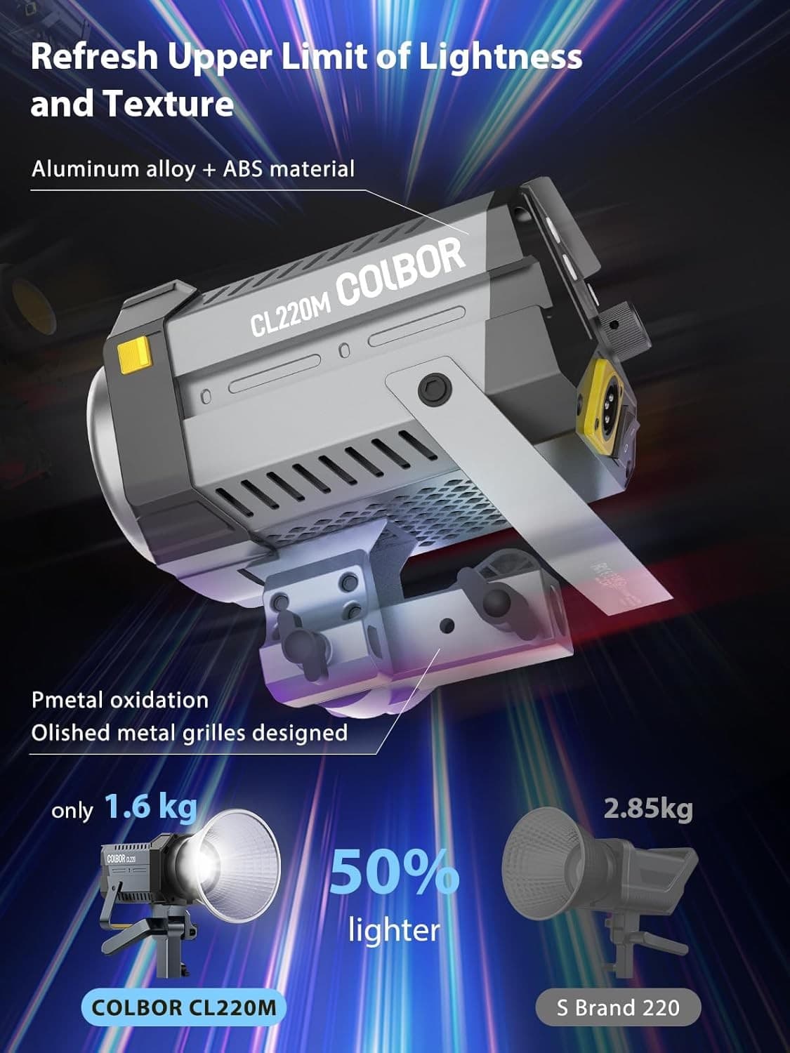 COLBOR CL220M Video Light 220W Continuous Lighting 5600K CRI96+ APP Control 4