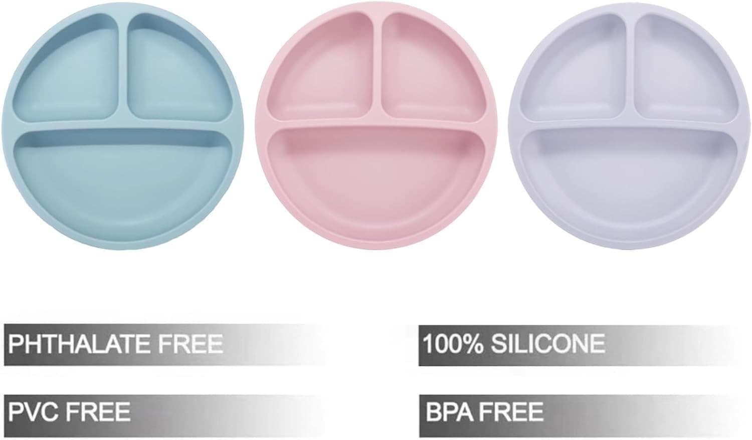 Paquete de 3 Platos para Nino Pequeno Platos Divididos de Silicona con Succion p 3