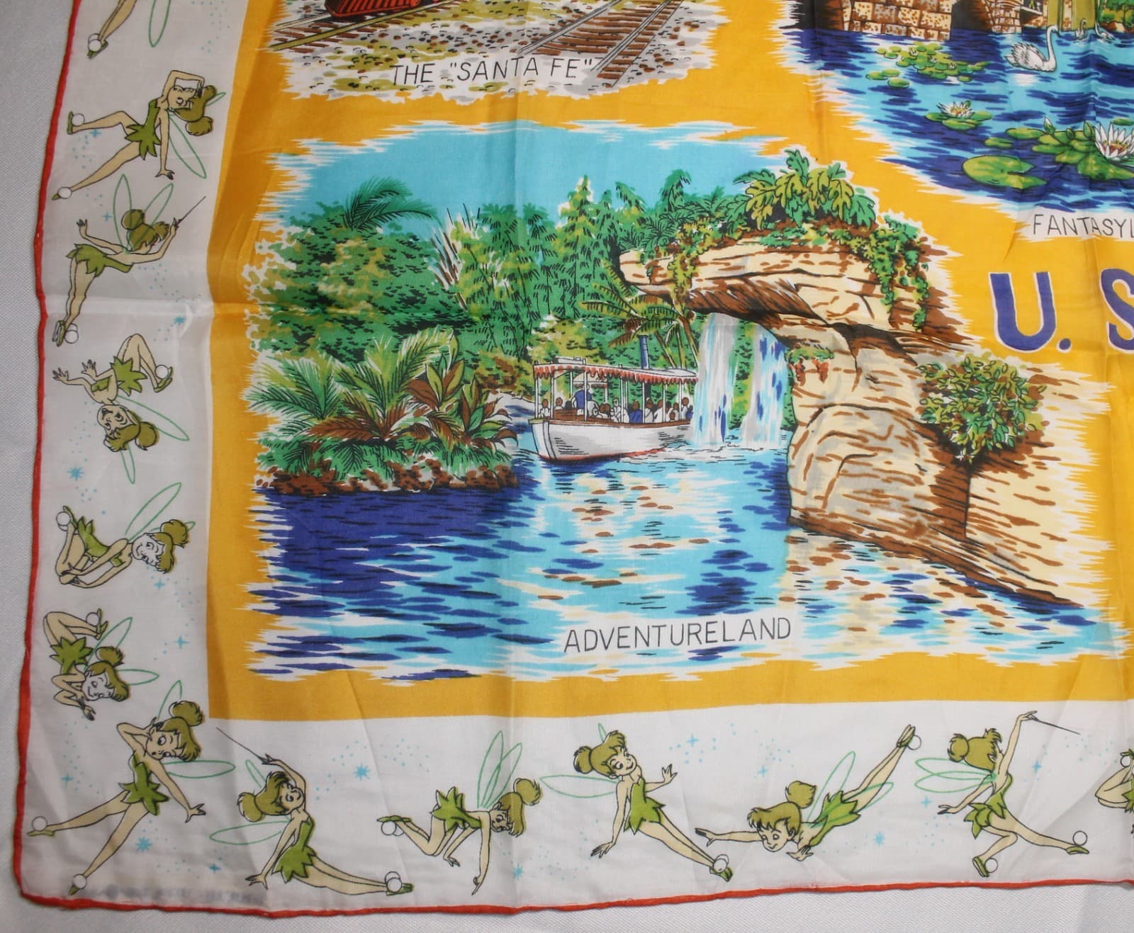 Vintage Disneyland Rayon/Silk Scarf Rare 1961 Walt Disney Productions Tinkerbell 4