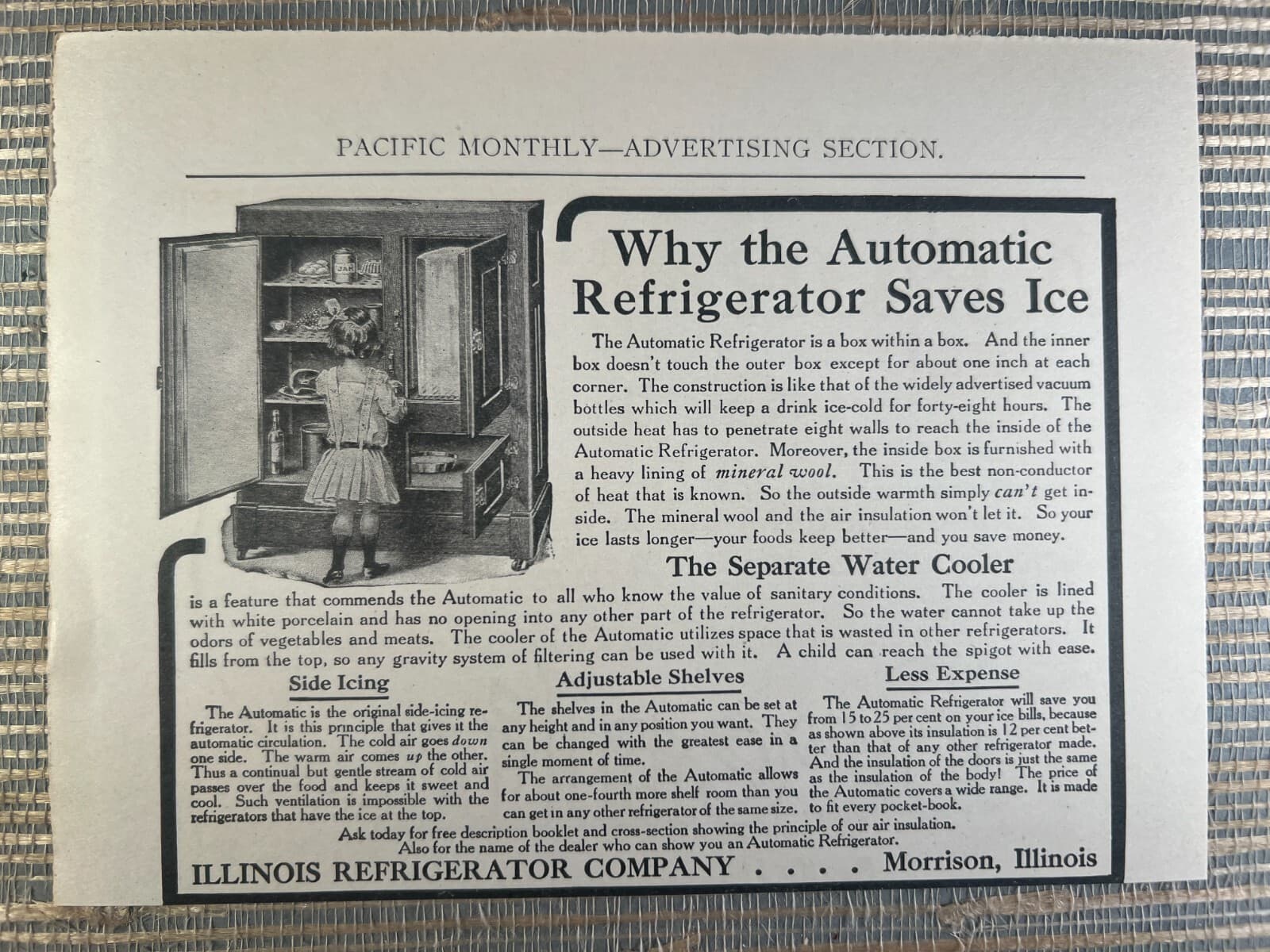 Illinois Automatic Refrigerator Morrison IL 1909 Vintage Print Ad