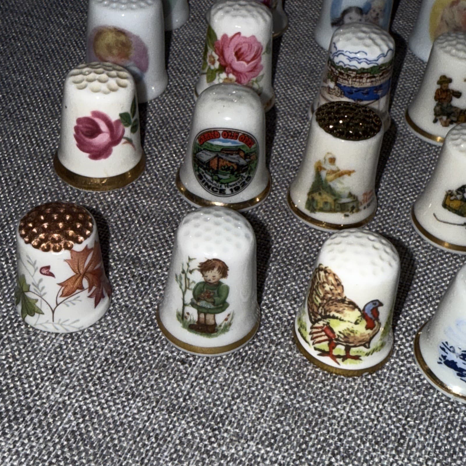 Lot Of 47 Vintage Thimbles Gorham RR Roma Enesco Gimble & Sons HH Japan Germany 2