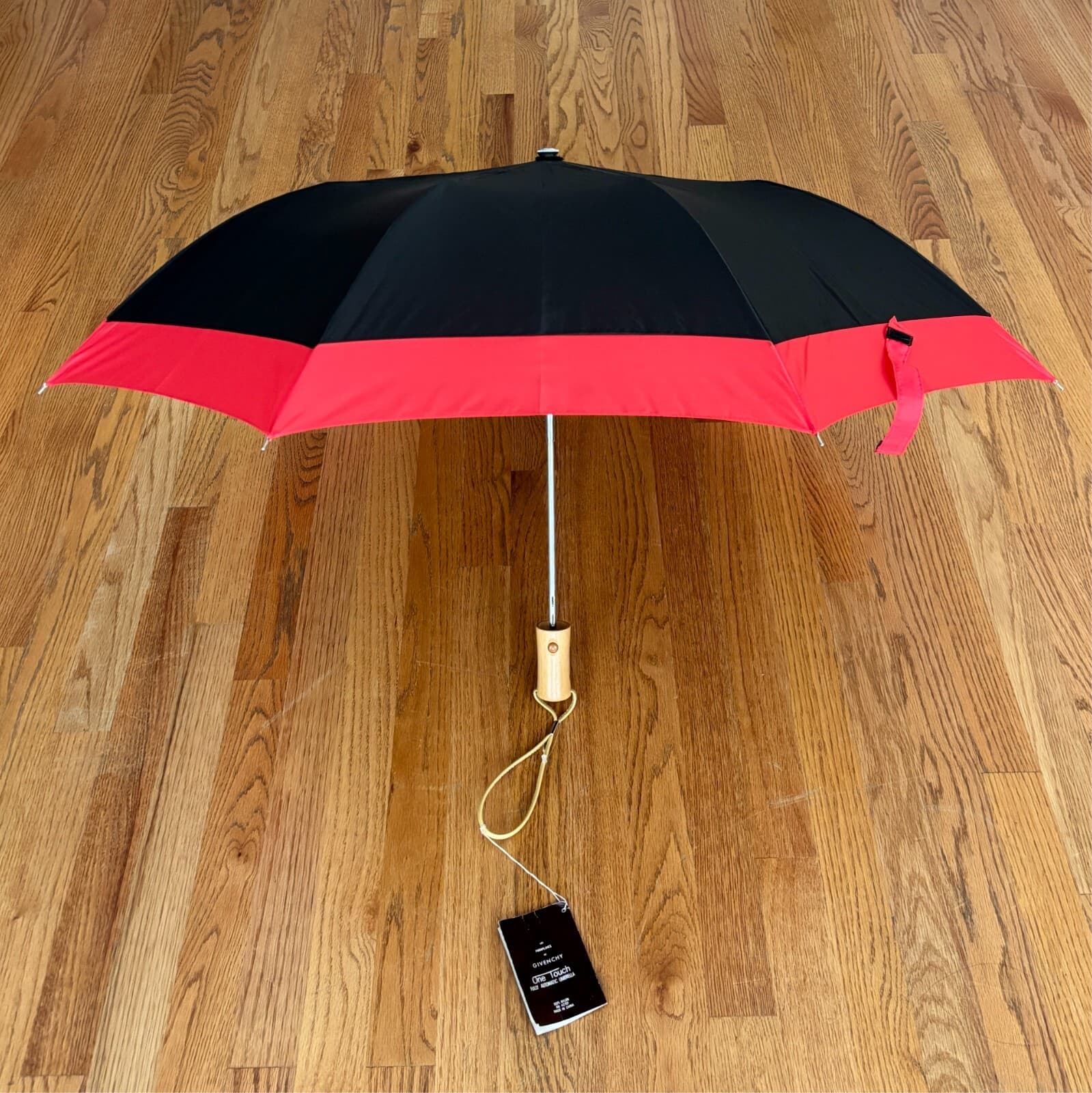English Mist GIVENCHY Folding Travel Umbrella – Black w/ Red Trim – Brand New! 2