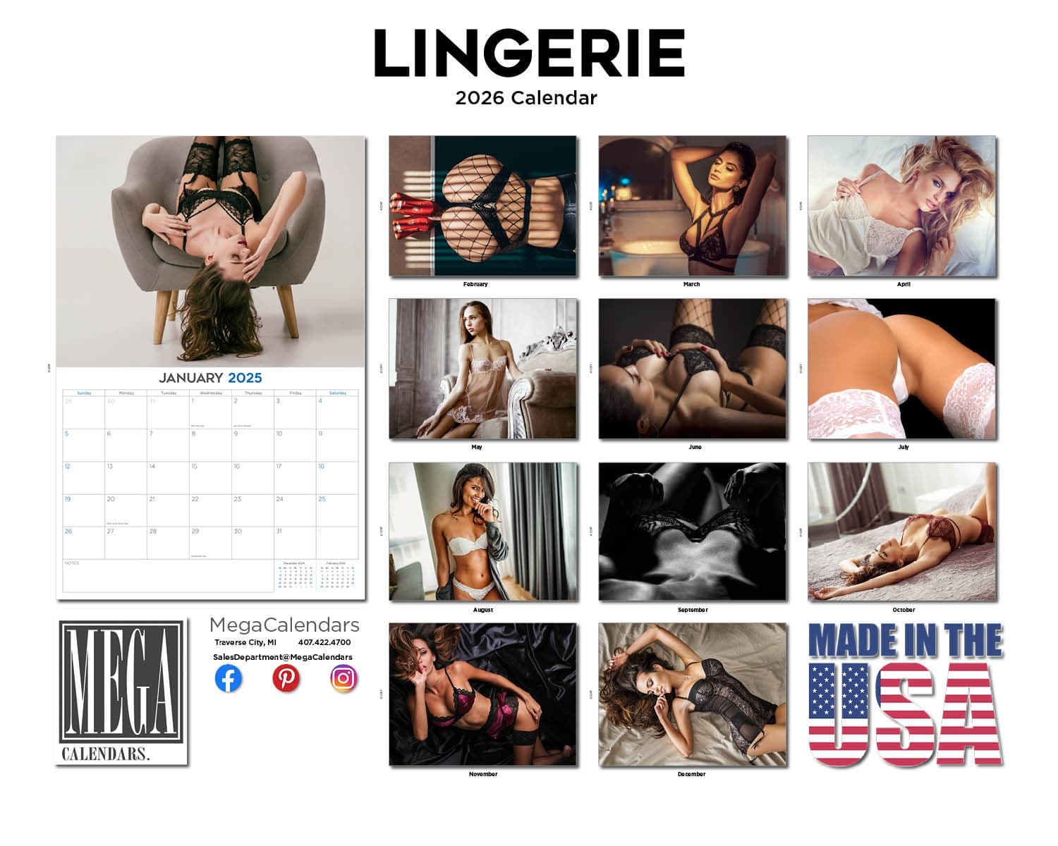 Lingerie Calendar 2026 12x18 Made in USA 3