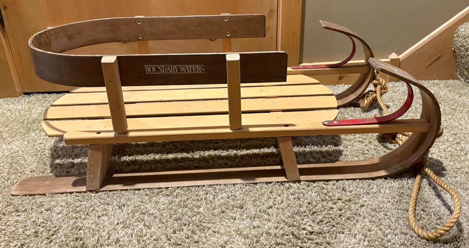 Boundary Waters vintage wood Kinder Sleigh kids childs Wooden Snow Sled 2