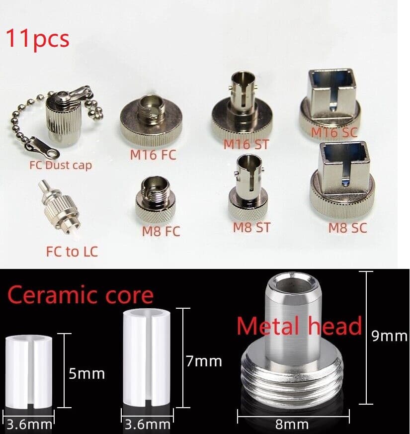11pcs Optical Fiber Connector Red Laser Pen Accessory SC/FC/ST/LC Adapter Tools