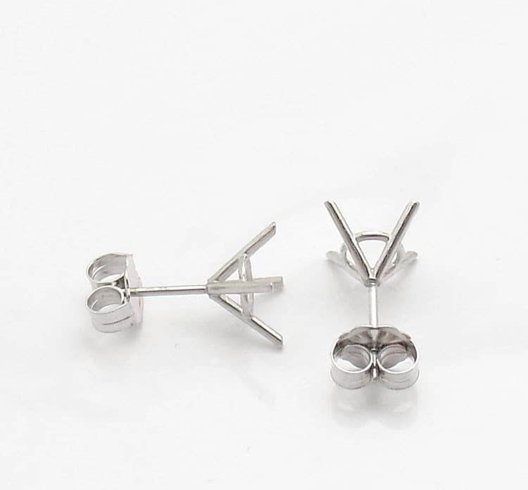 4 Prong Martini Stud Earrings Settings Mountings Real 14K White Gold Push Back 2