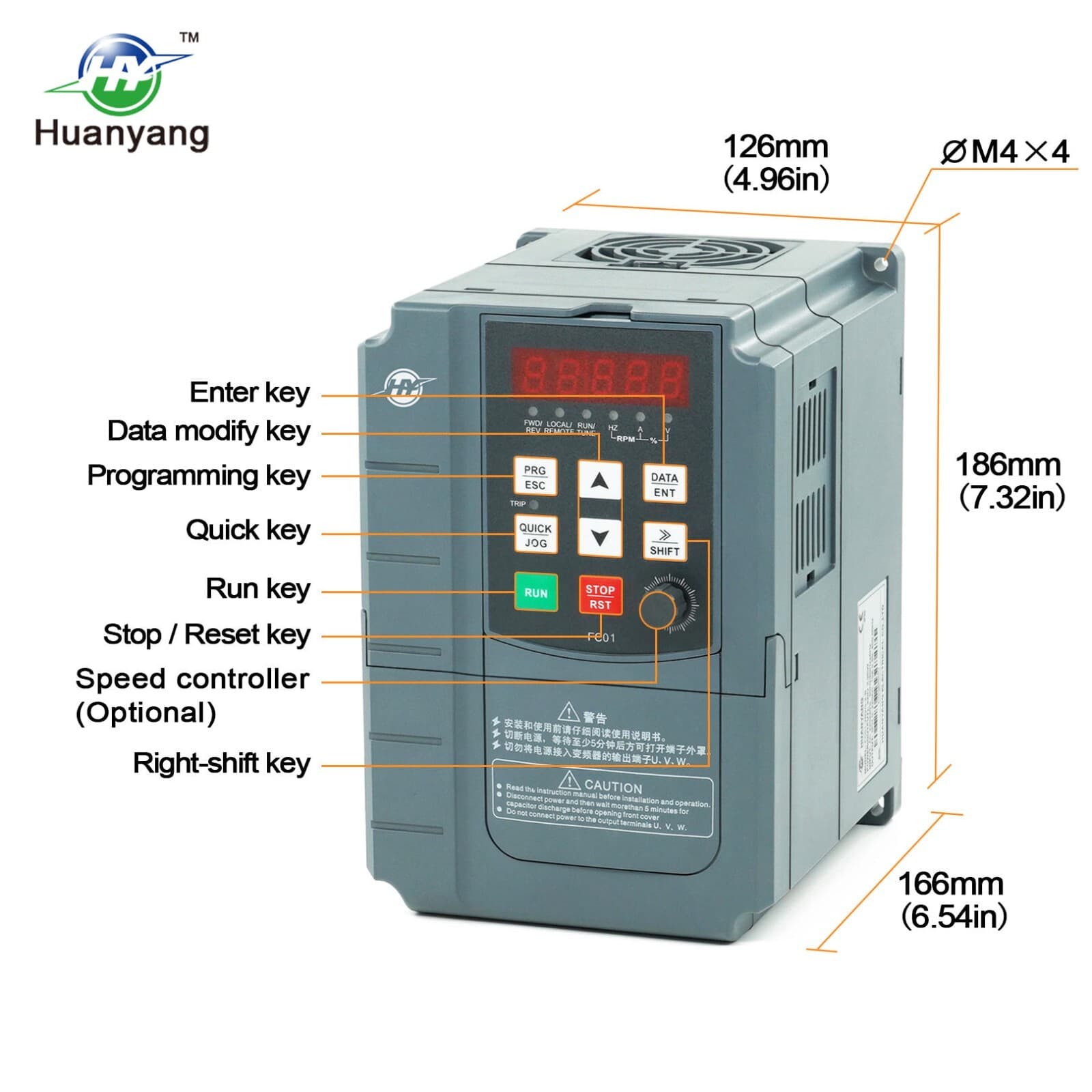 Huanyang VFD 220V 3HP 2.2KW Variable Frequency Drive Inverter CNC Spindle Motor 2