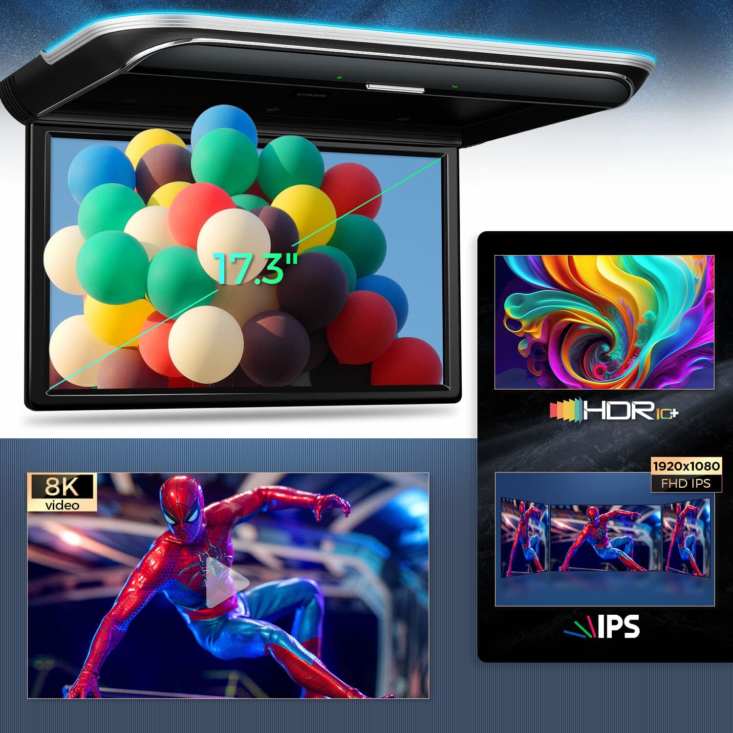 17.3" Android 32GB Car Roof Overhead Monitor TV HDMI WiFi IPS Screen Mirror 3