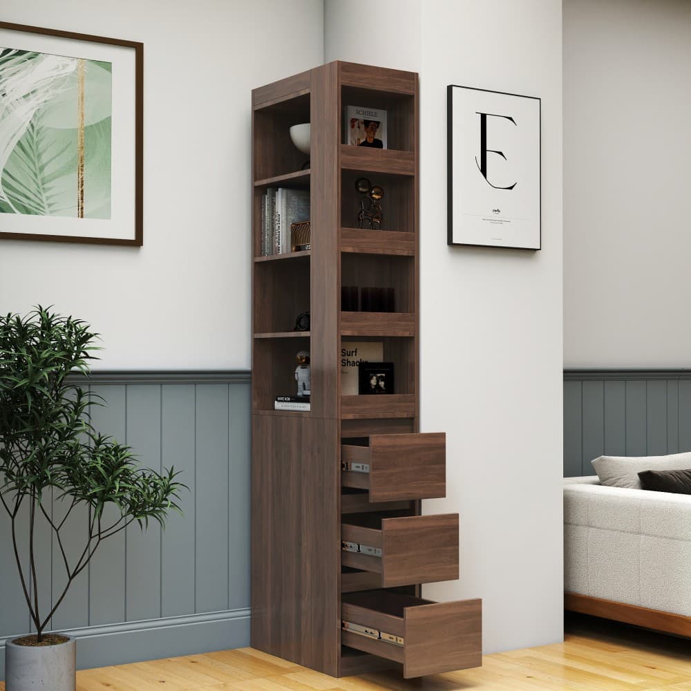 Modern Tall Wood Bookcase w/ 3 Side Drawers & 4 Display Shelves -Storage Cabinet 5