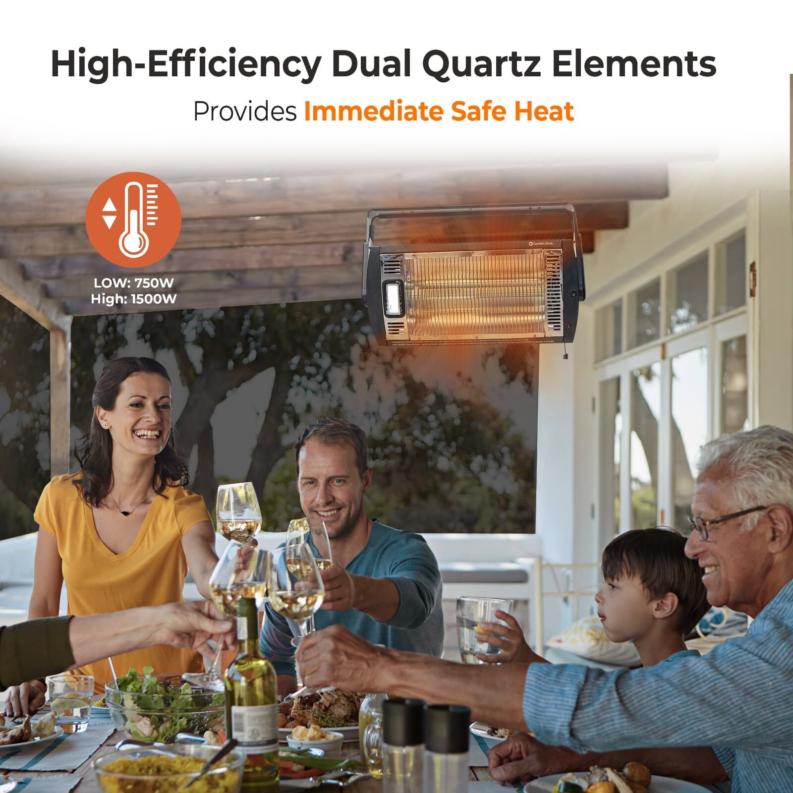 Comfort Zone Ceiling Mounted Dual Quartz Radiant Heater (Hardware Included) 3