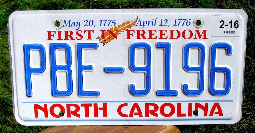 2016-2018 North Carolina FIRST IN FREEDOM License Plate (RANDOM PLATE#)