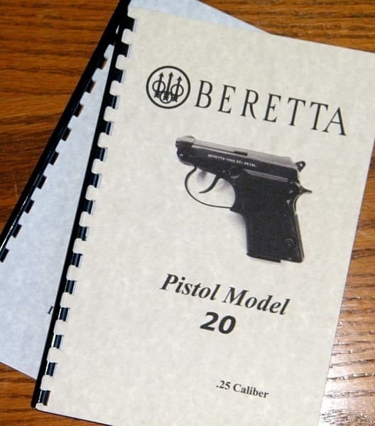 BERETTA .25 Cal MODEL 20  Pistol Owners  Manual 2