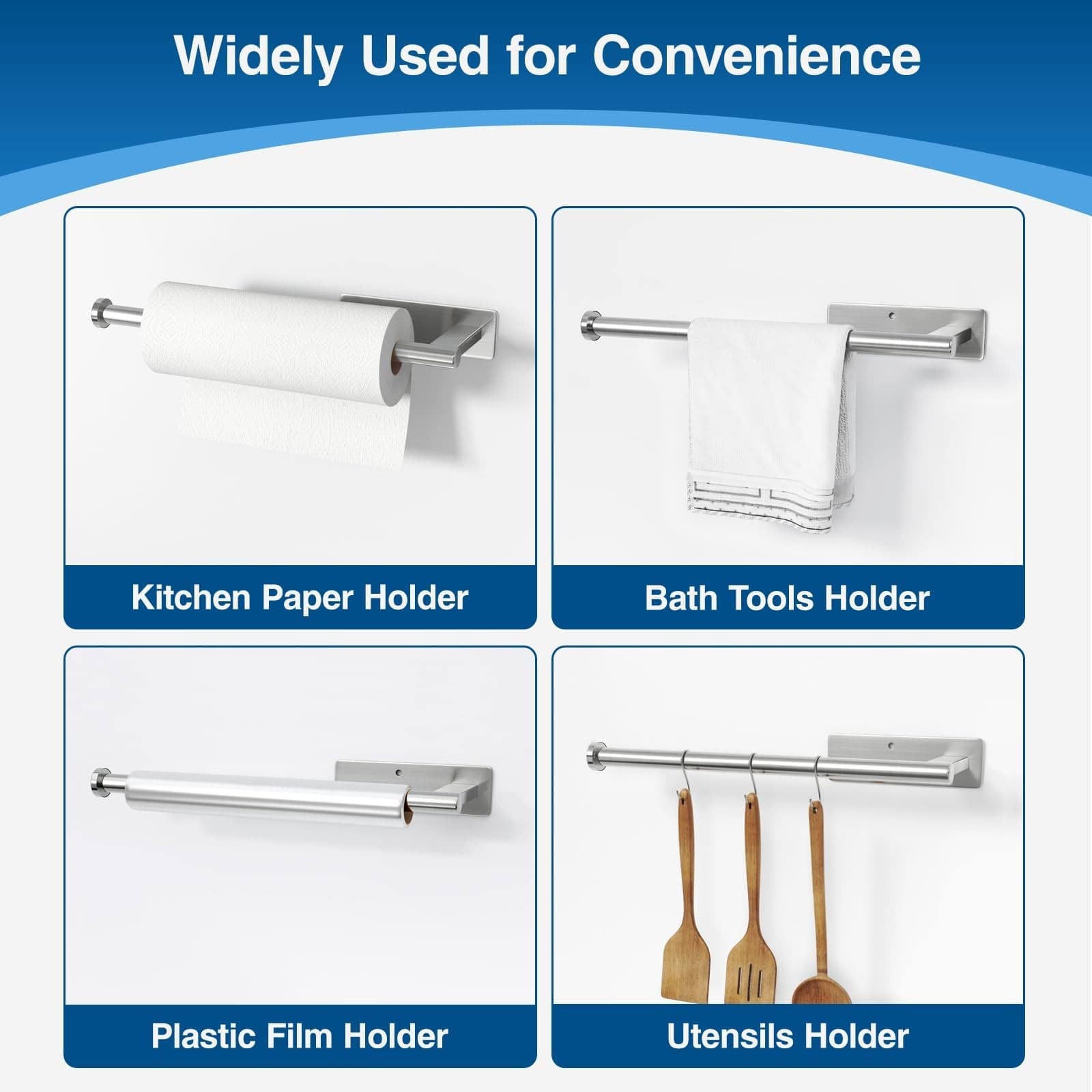 Paper Towel Holder Wall Mount Under Cabinet Stainless Steel Kitchen Organizer US 6