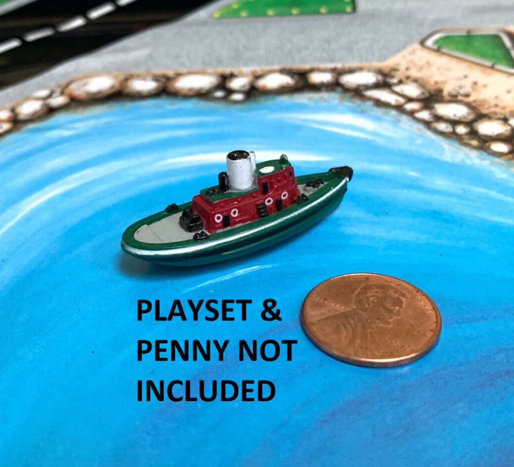 1987 VINTAGE 1.5" MINIATURE MICRO MACHINES TUG BOAT MARINE TOW GREEN RED GALOOB