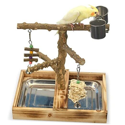 Natural Wood Bird Toys Playground, Bird Cage Accessories, Bird Perches, with 