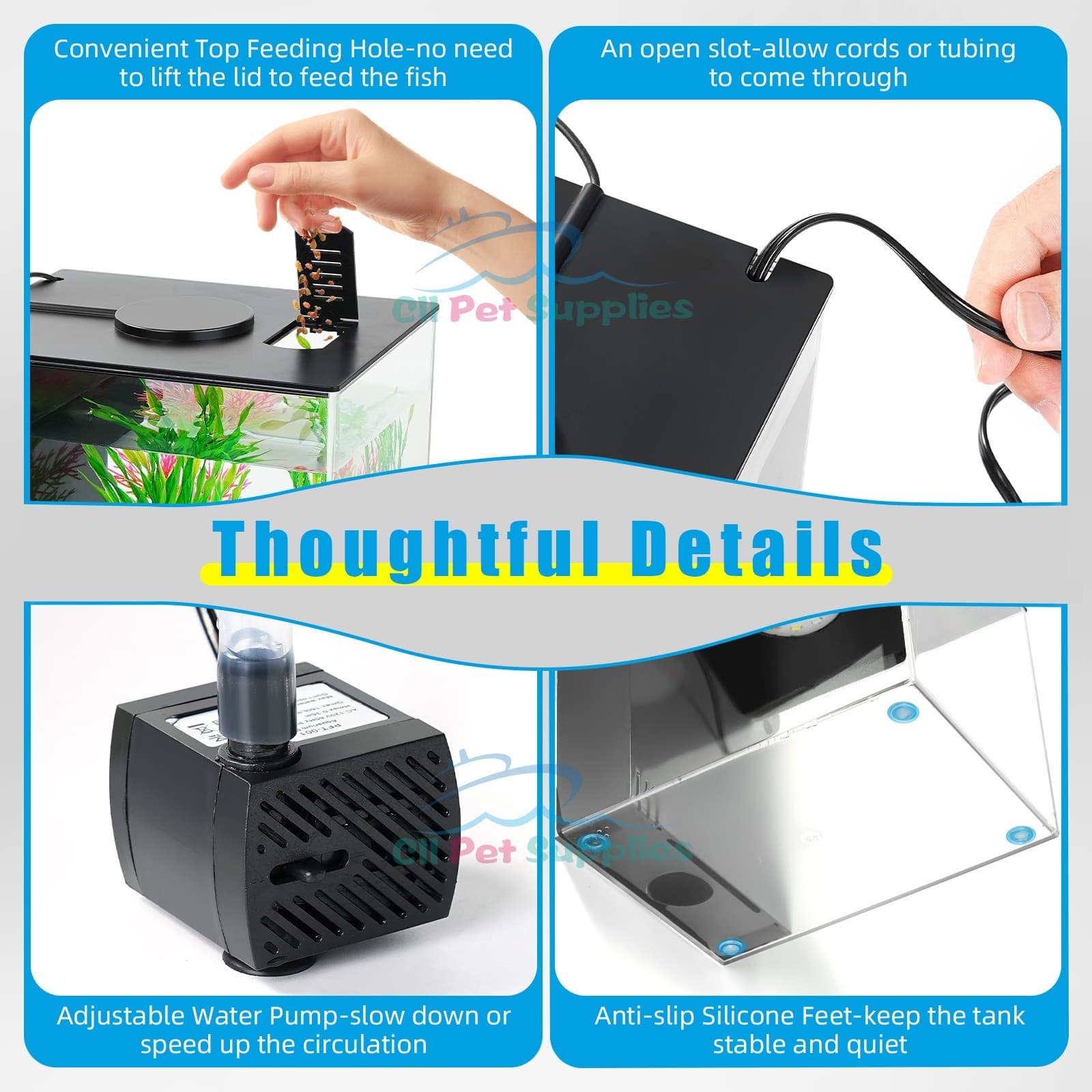 Small Fish Tank, 1 Gallon Betta Tank, Aquarium Kit with Light and Water Pump 6