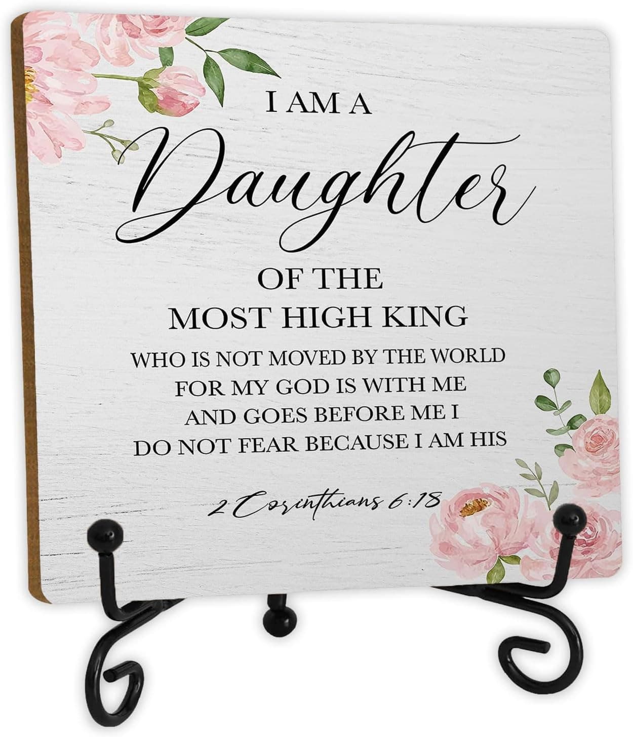 Christian Wooden Desk Sign, I Am a Daughter of the King Bible Verse Religious Wo