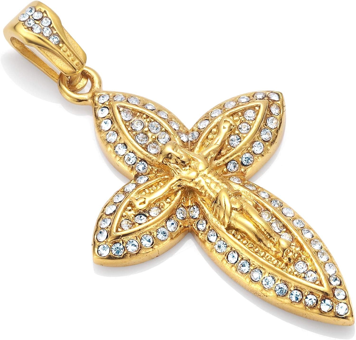 Mens Gold Iced Out Jesus Crucifix Cross Pendant Necklaces for Men & Women, Stain 2