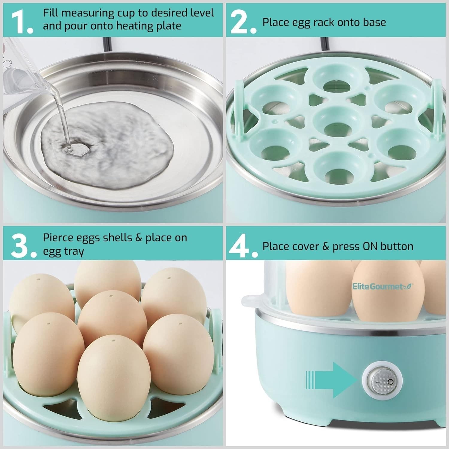Elite Gourmet Easy Egg Cooker 7 Egg Electric Boiler Auto Shut Off Retro Mint New 4