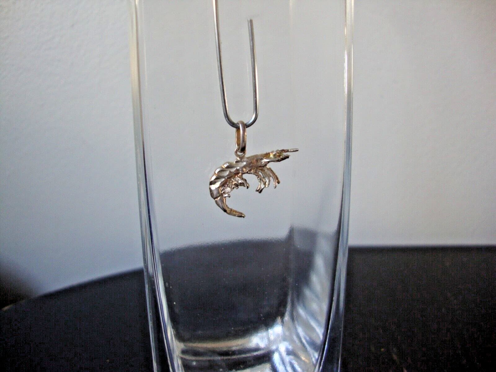 VINTAGE 2-SIDED 3D SHRIMP W/ DIAMOND CUTS STERLING SILVER STAMP 925 PENDANT 4