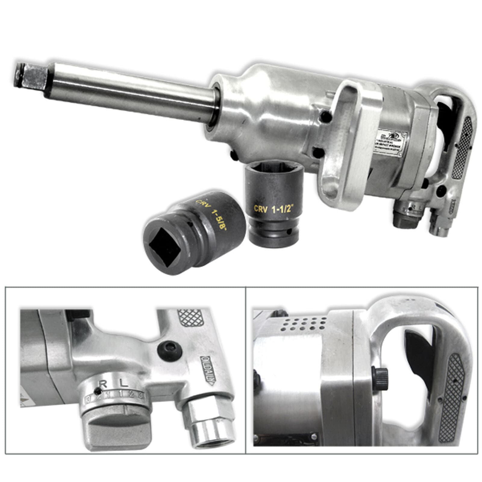 1" Dr. Air Impact Wrench Gun 1900FT-LBS Long Shank Truck Wheels Nut Removal Gun