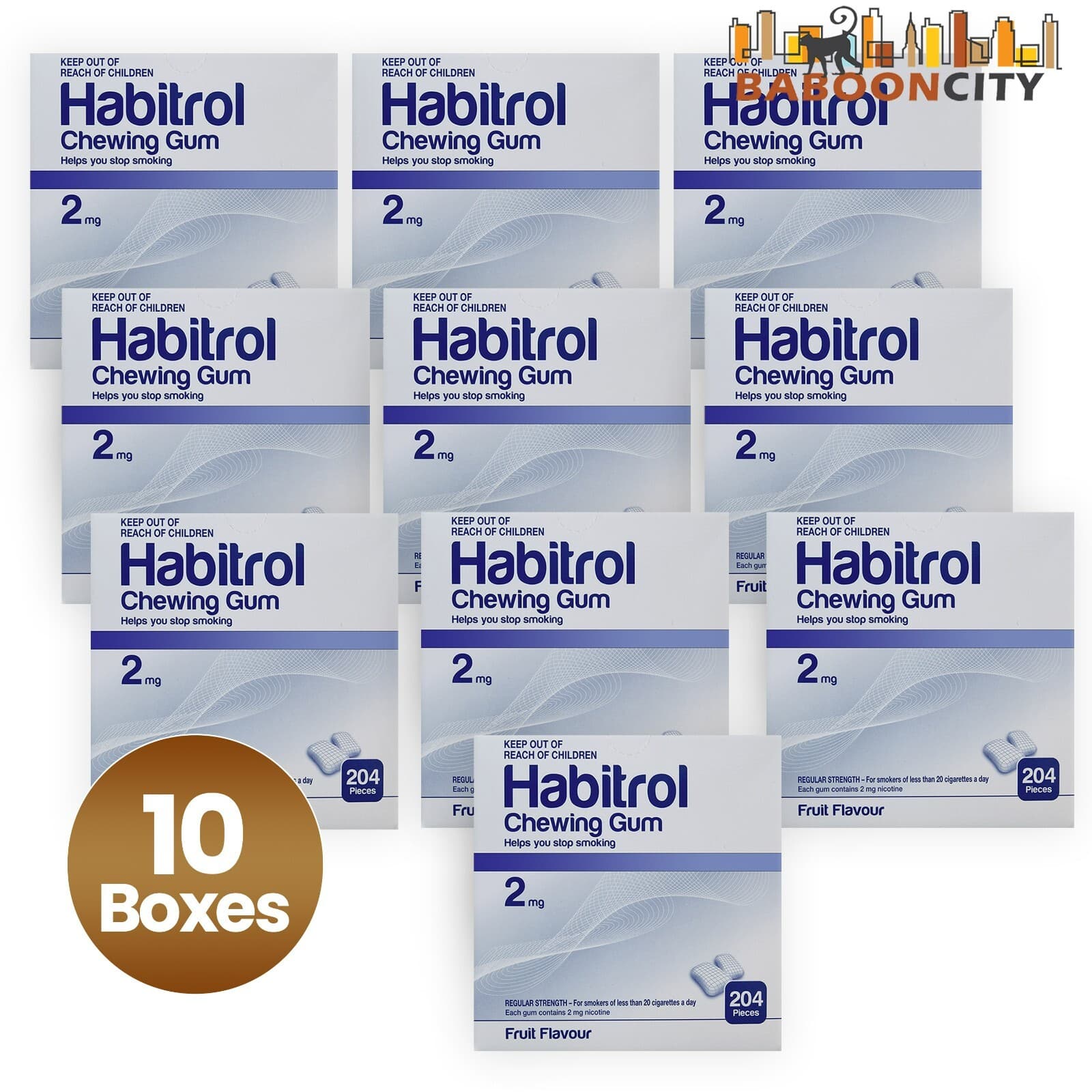 Habitrol Nicotine Gum 2mg FRUIT Flavor (2040 total pieces = 10 Box) NEW 04/2027