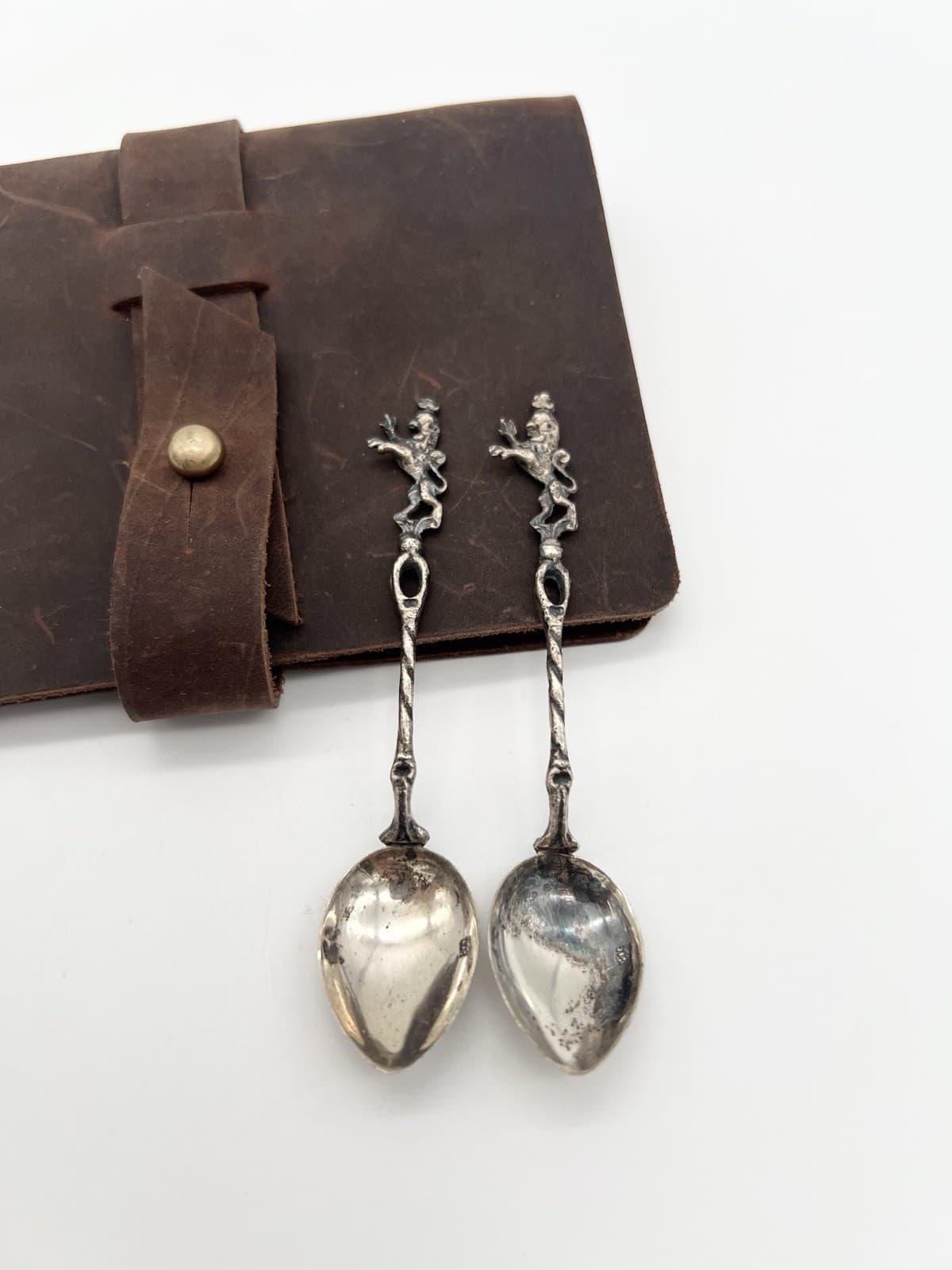 Vintage Set of 2 Silver Souvenir Demitasse Spoons Heraldic Griffin Finials 3