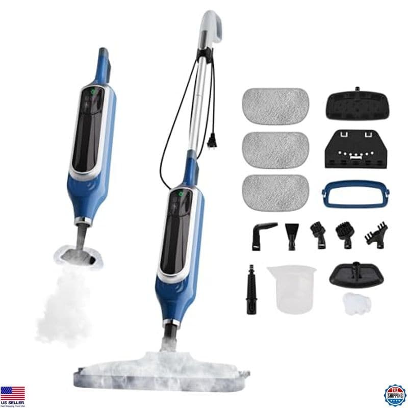 12-in-1 Blue Steam Mop & Handheld Cleaner – 23FT Cord for Easy Floor Cleaning