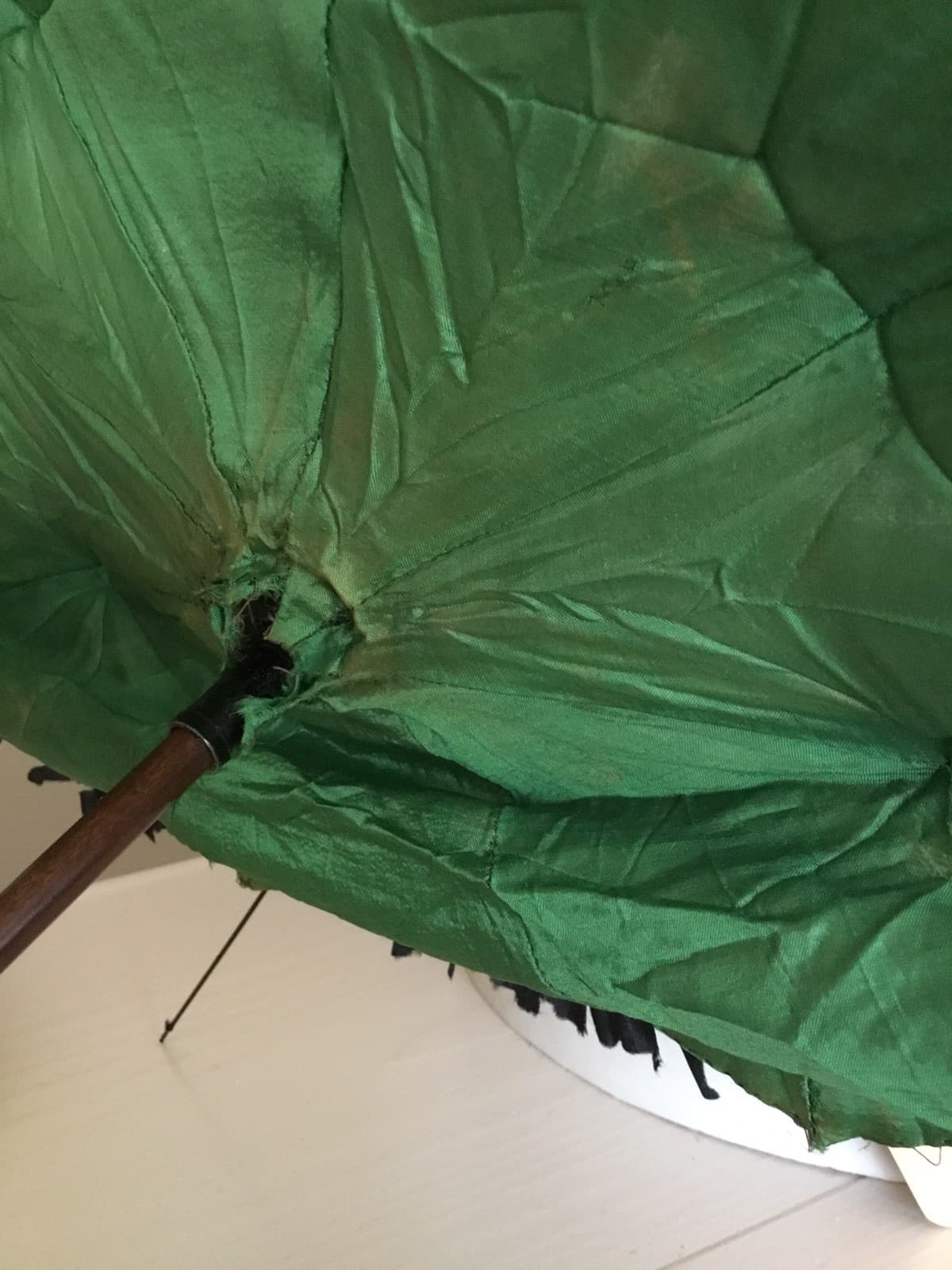 Antique Victorian Edwardian Parasol Umbrella Black Green Lining Shattered AS IS 5