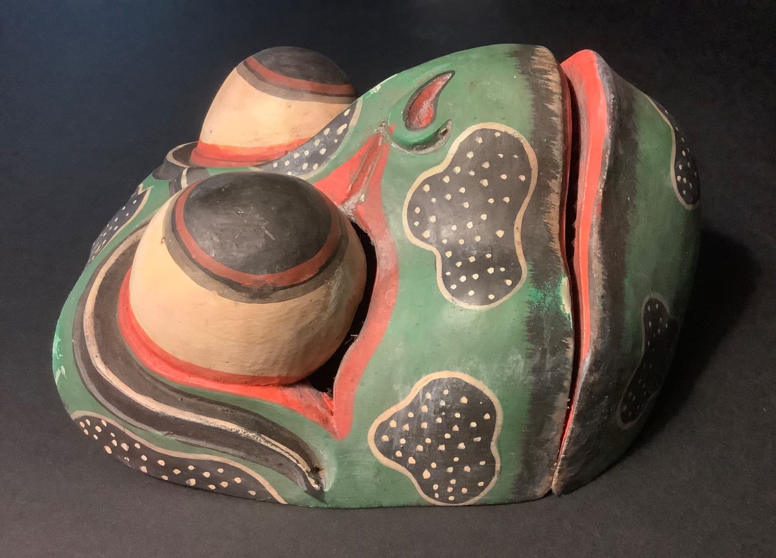 VTG Godogan Frog Face Prince Balinese Indonesian Carved Wood Mask Hinged Mouth 4