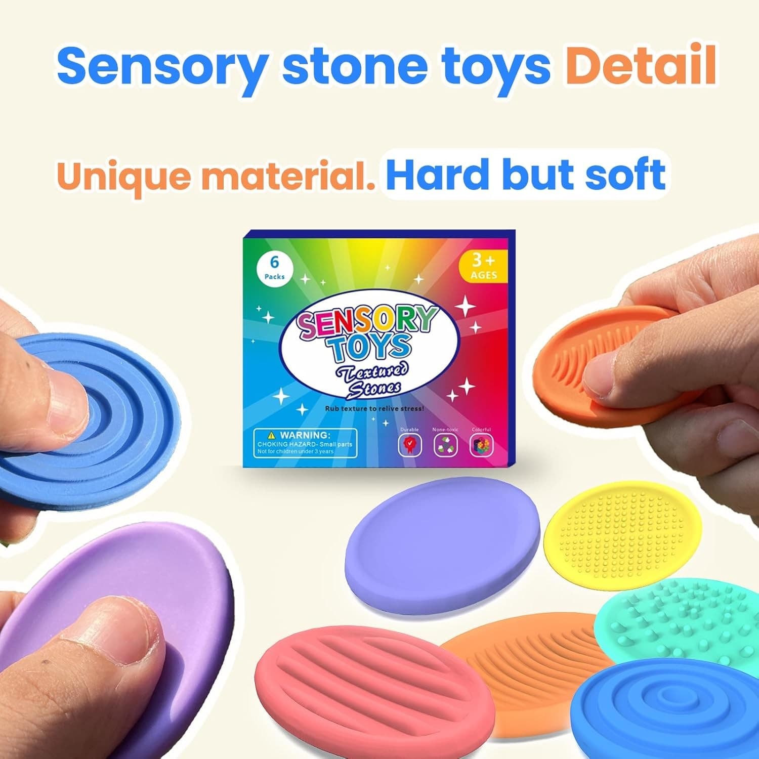 Fidget Toys for Kids Adults, 6Pcs Textured Sensory Stones Autism ADHD...  3