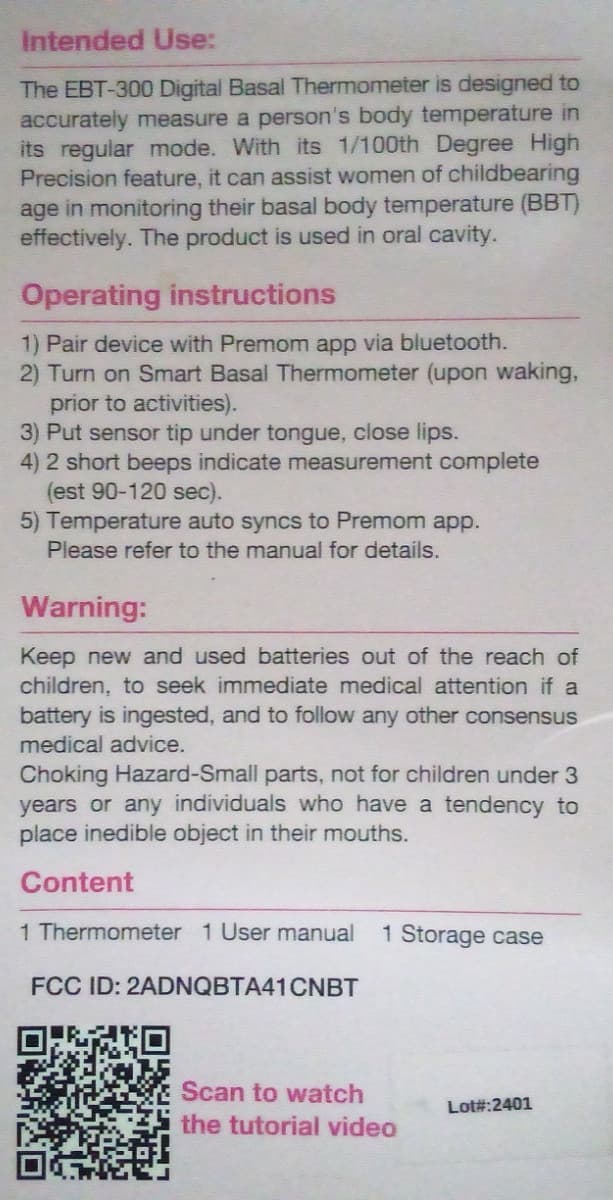 Easy@Home Smart Basal Thermometer - Integrated with Premom App – EBT-300 2